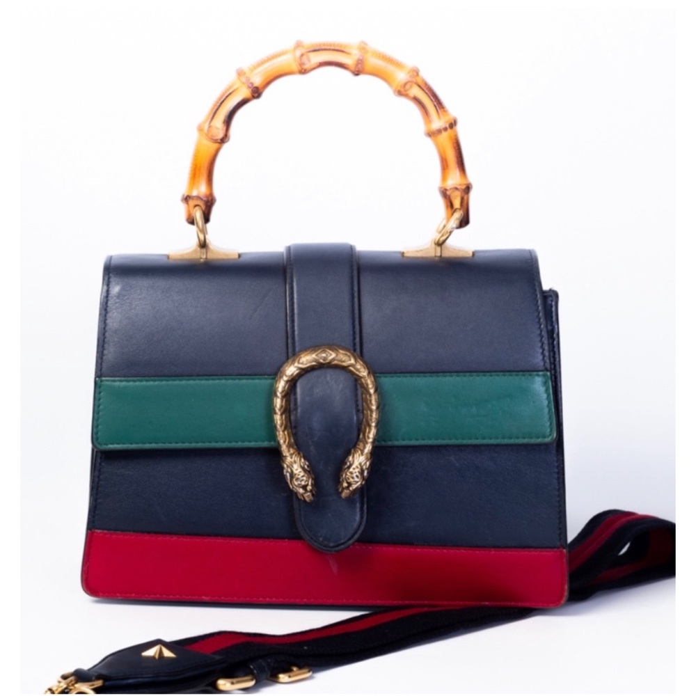 Gucci Dionysus Navy Striped Medium Bamboo Top Handle Bag - Picture 2 of 9